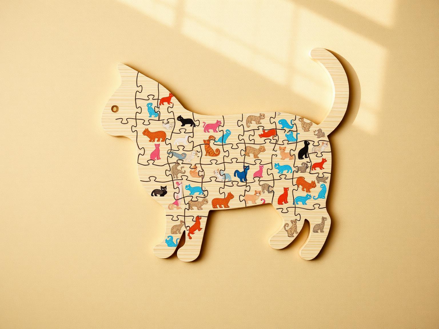 Pawmori wooden cat puzzle made of tiny cat-shaped pieces